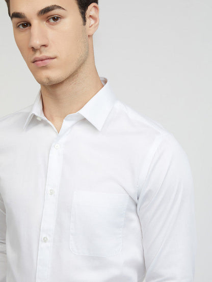 Raymond Men White Solid Slim Fit Cotton Formal Shirt