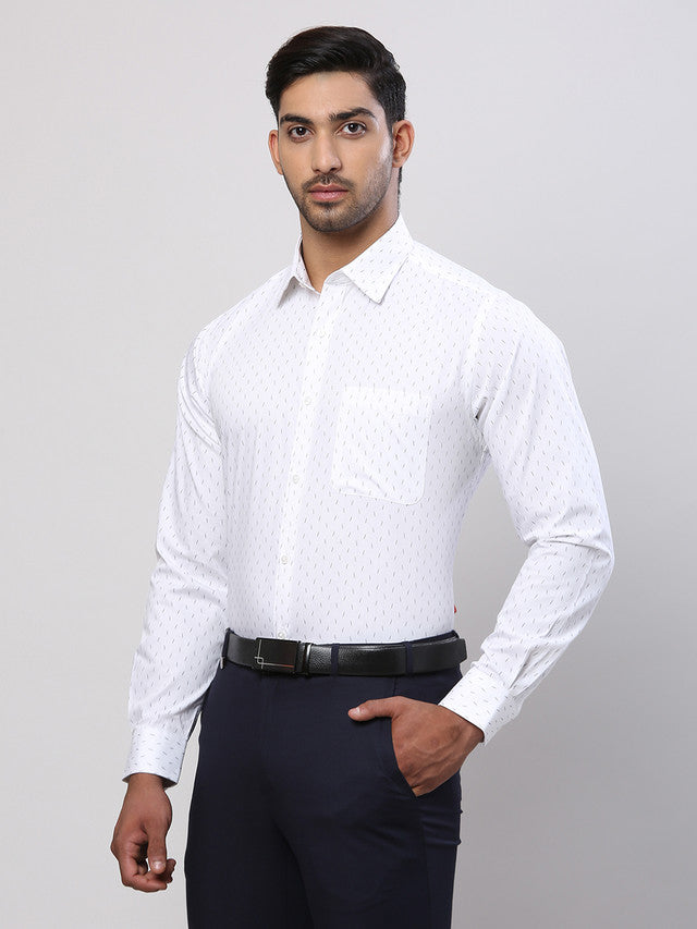 Raymond Men White Printed Slim Fit Cotton Formal Shirt