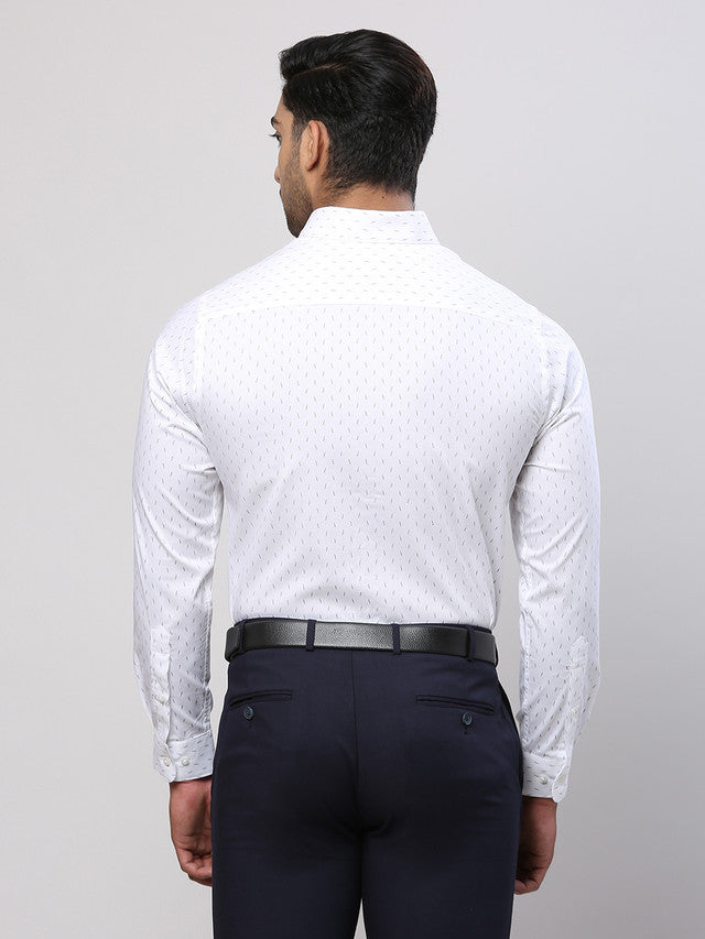 Raymond Men White Printed Slim Fit Cotton Formal Shirt