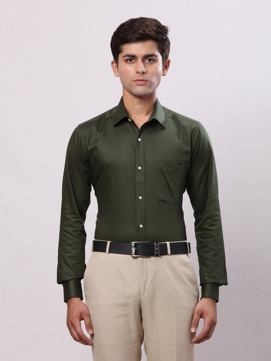 Raymond Green Solid Slim Fit Cotton Formal Shirt
