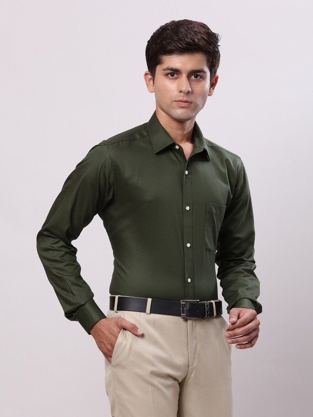 Raymond Green Solid Slim Fit Cotton Formal Shirt