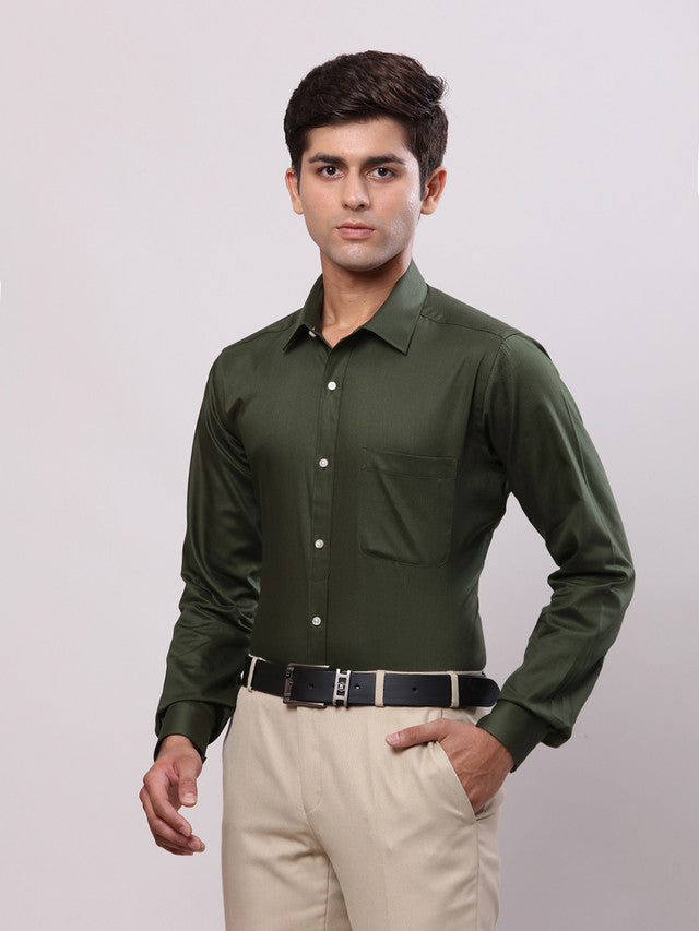 Raymond Green Solid Slim Fit Cotton Formal Shirt