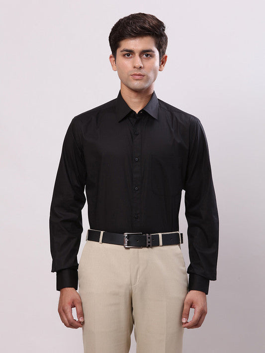 Raymond Black Solid Slim Fit Cotton Formal Shirt