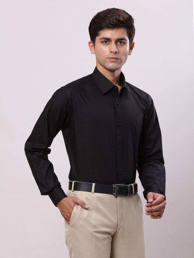 Raymond Black Solid Slim Fit Cotton Formal Shirt