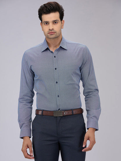 Raymond Men Blue Printed Slim Fit Cotton Formal Shirt
