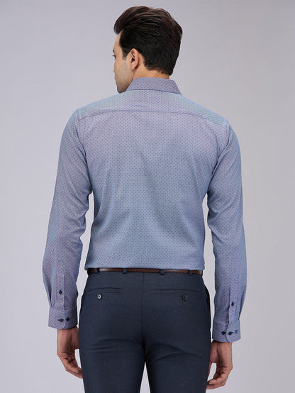 Raymond Men Blue Printed Slim Fit Cotton Formal Shirt