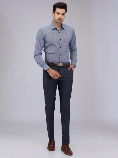 Raymond Men Blue Printed Slim Fit Cotton Formal Shirt