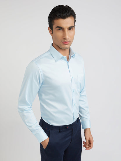 Raymond Blue Solid Slim Fit Full Sleeve Cotton Shirt
