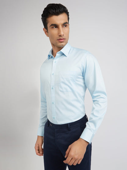 Raymond Blue Solid Slim Fit Full Sleeve Cotton Shirt