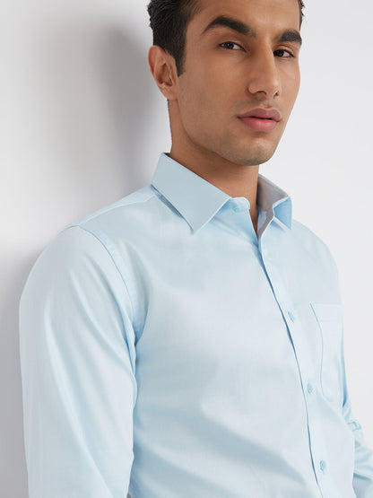 Raymond Blue Solid Slim Fit Full Sleeve Cotton Shirt