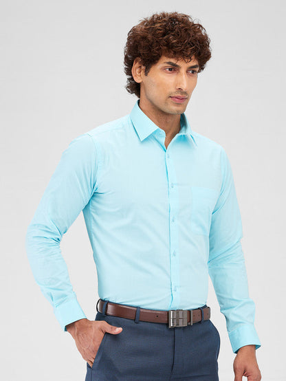 Raymond Blue Solid Slim Fit Cotton Formal Shirt
