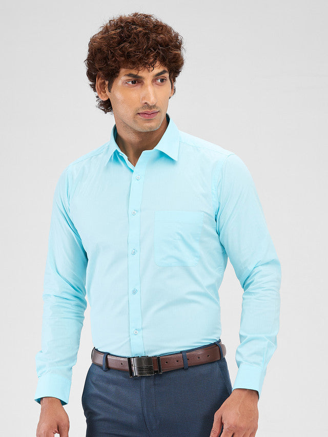 Raymond Blue Solid Slim Fit Cotton Formal Shirt