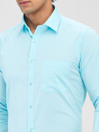 Raymond Blue Solid Slim Fit Cotton Formal Shirt