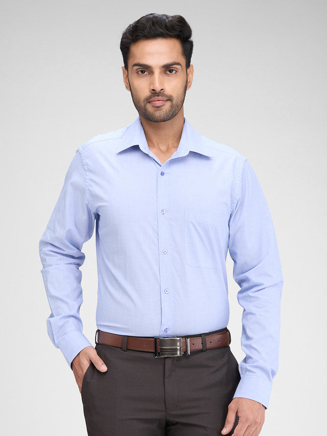 Raymond Blue Solid Slim Fit Full Sleeve Cotton Shirt