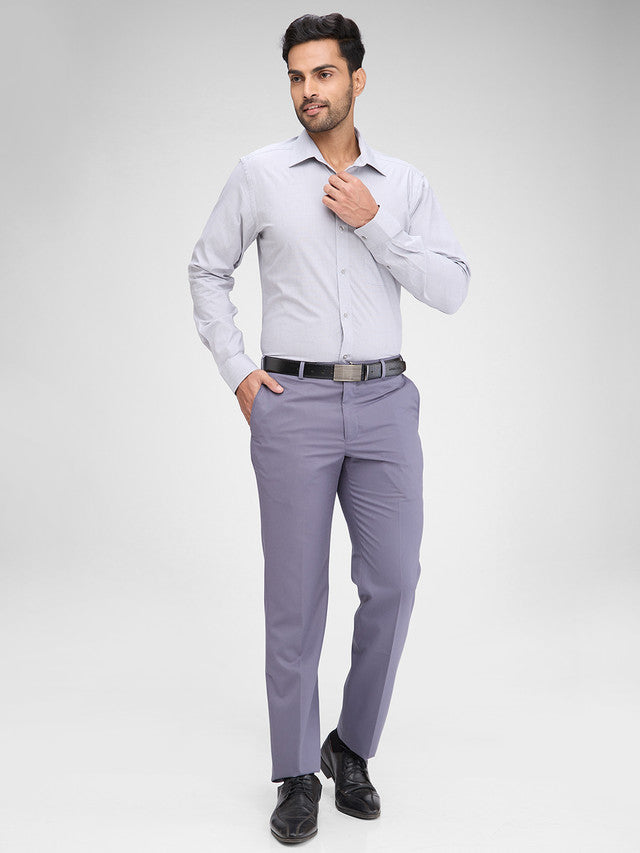 Raymond Grey Solid Slim Fit Full Sleeve Cotton Shirt