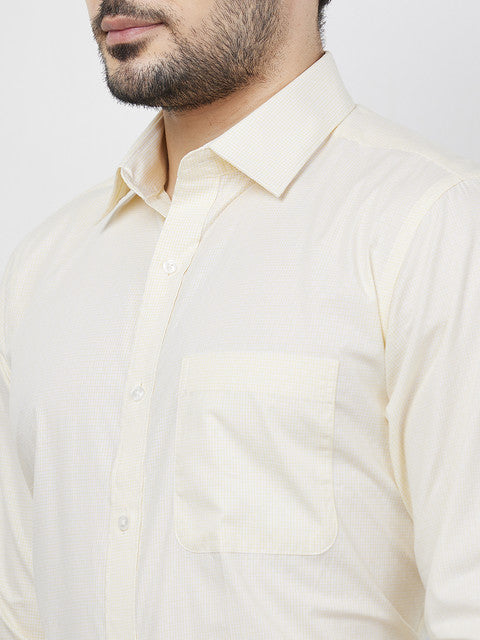 Raymond Men Yellow Checks Slim Fit Cotton Shirt