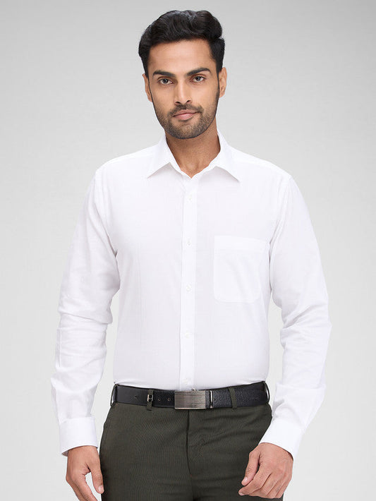 Raymond White Structure Slim Fit Full Sleeve Cotton Shirt