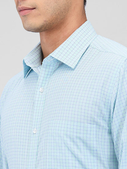 Raymond Blue Checks Slim Fit Cotton Formal Shirt