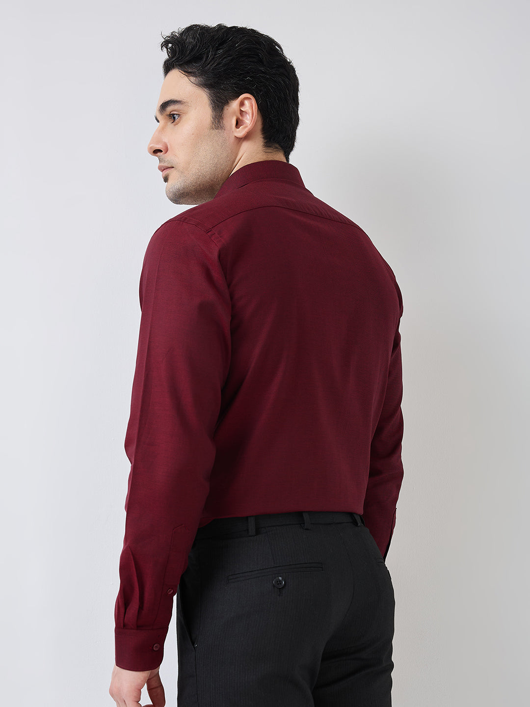 Raymond Men Red Structure Slim Fit Cotton Shirt