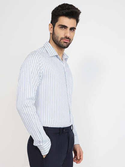 Raymond Men Blue Stripe Slim Fit Cotton Formal Shirt
