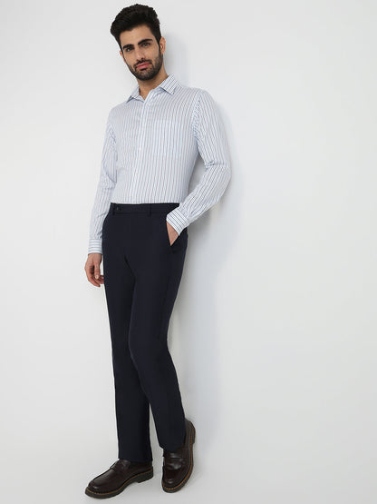 Raymond Men Blue Stripe Slim Fit Cotton Formal Shirt