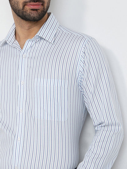 Raymond Men Blue Stripe Slim Fit Cotton Formal Shirt
