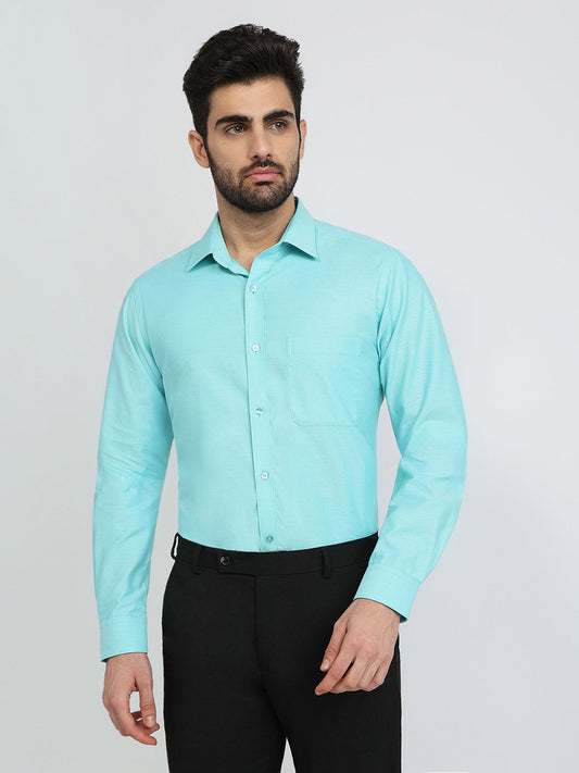 Raymond Men Green Structure Slim Fit Cotton Formal Shirt