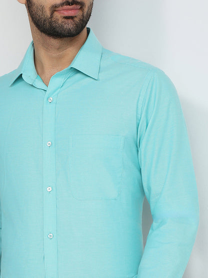 Raymond Men Green Structure Slim Fit Cotton Formal Shirt