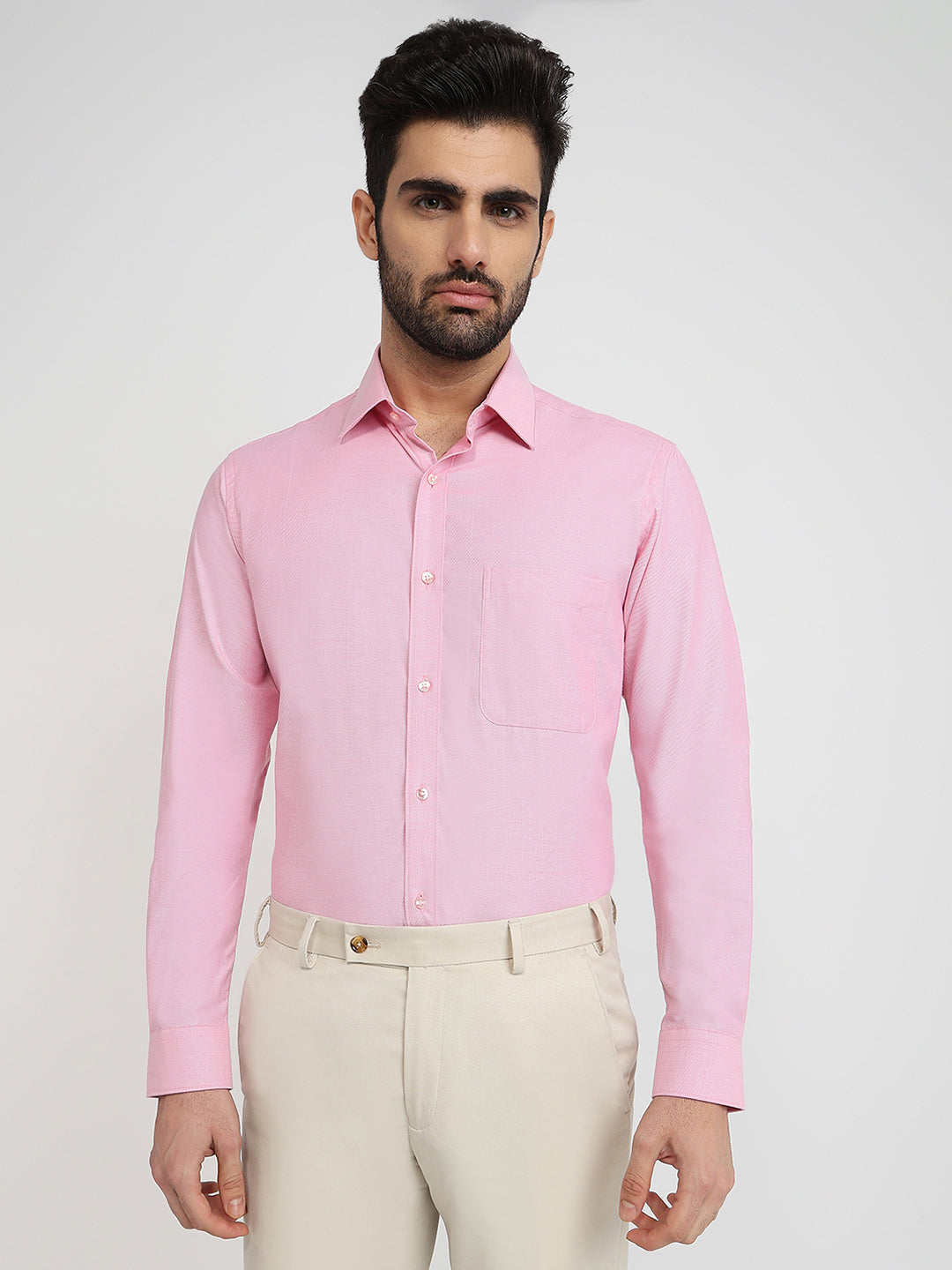 Raymond Men Pink Structure Slim Fit Cotton Formal Shirt