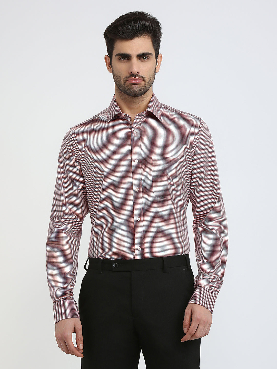 Raymond Men Red Checks Slim Fit Cotton Formal Shirt