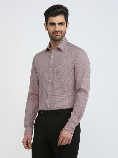 Raymond Men Red Checks Slim Fit Cotton Formal Shirt