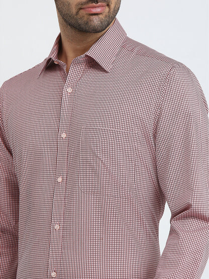 Raymond Men Red Checks Slim Fit Cotton Formal Shirt