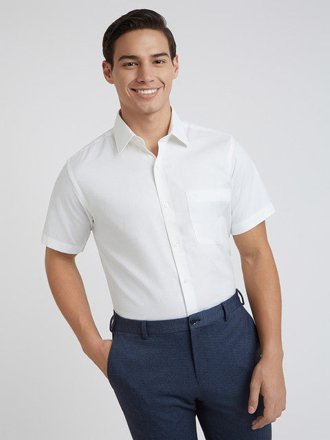 Raymond Men White Solid Regular Fit Cotton Shirt