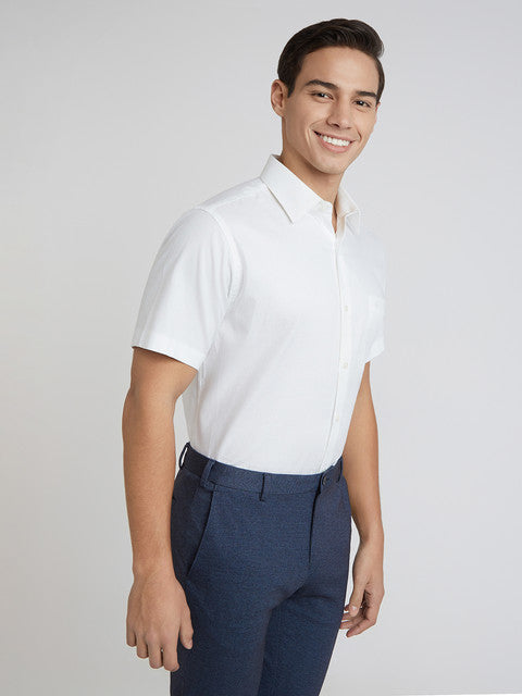 Raymond Men White Solid Regular Fit Cotton Shirt