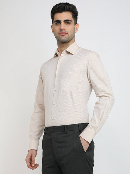 Raymond Men Brown Structure Contemporary Fit Cotton Full Sleeve Formal Shirt