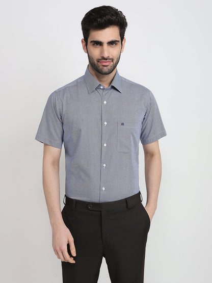Raymond Men Blue Structure Regular Fit Cotton Half Sleeve Formal Shirt
