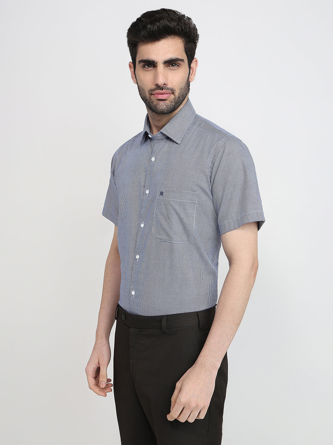 Raymond Men Blue Structure Regular Fit Cotton Half Sleeve Formal Shirt