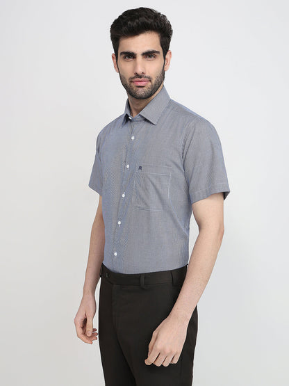 Raymond Men Blue Structure Regular Fit Cotton Half Sleeve Formal Shirt
