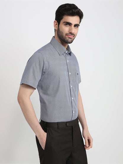 Raymond Men Blue Structure Regular Fit Cotton Half Sleeve Formal Shirt