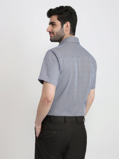 Raymond Men Blue Structure Regular Fit Cotton Half Sleeve Formal Shirt