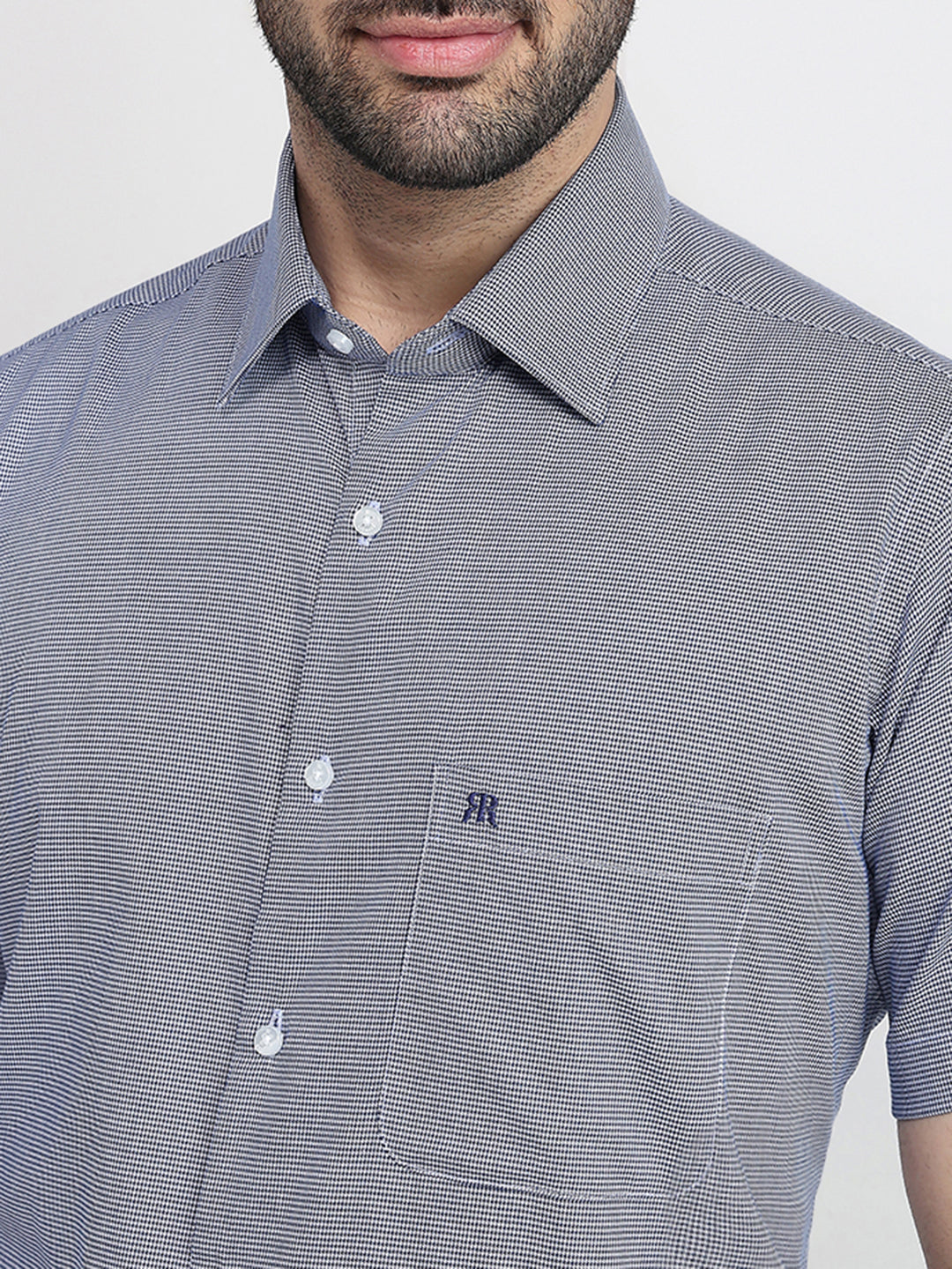 Raymond Men Blue Structure Regular Fit Cotton Half Sleeve Formal Shirt