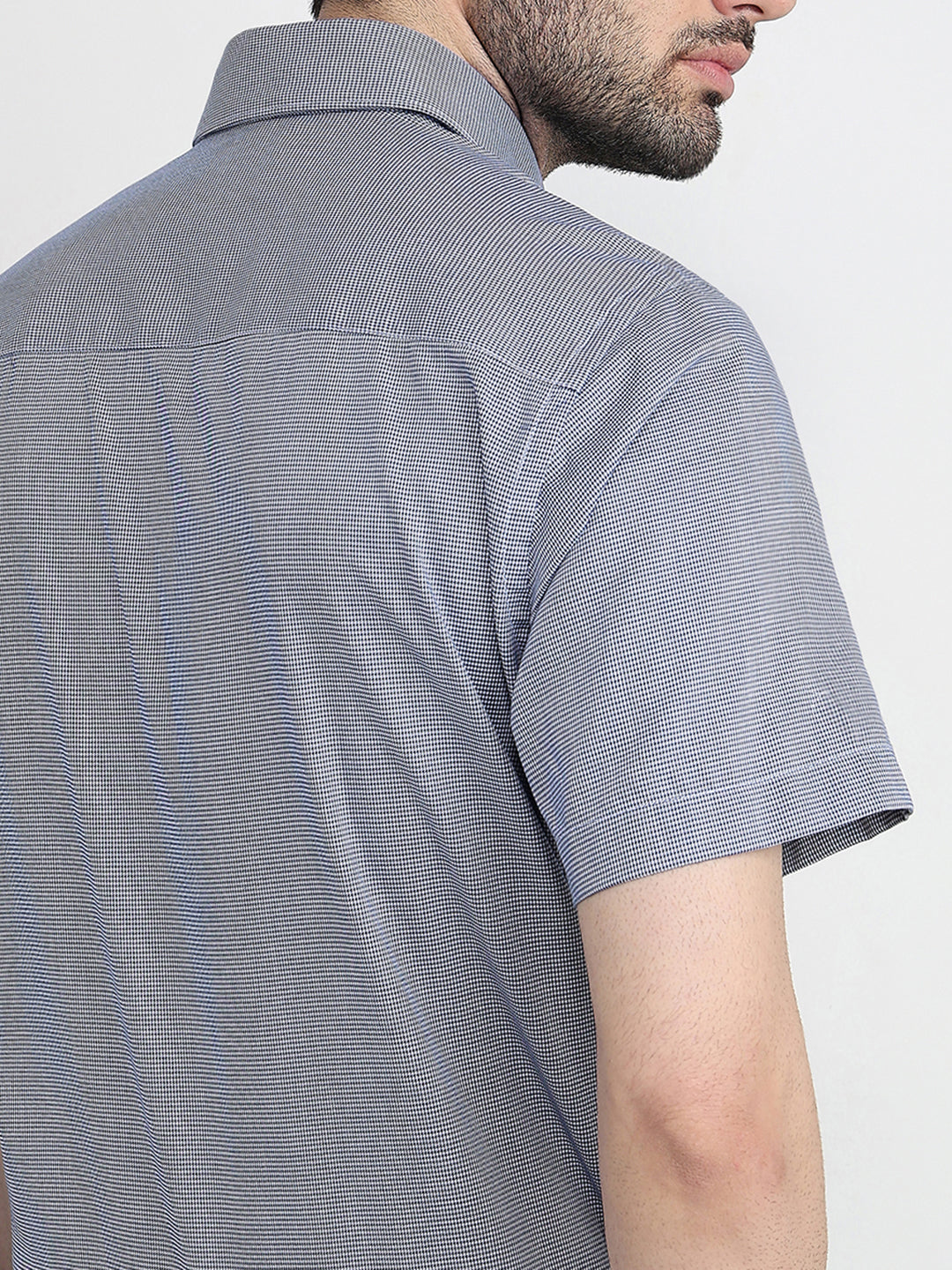 Raymond Men Blue Structure Regular Fit Cotton Half Sleeve Formal Shirt