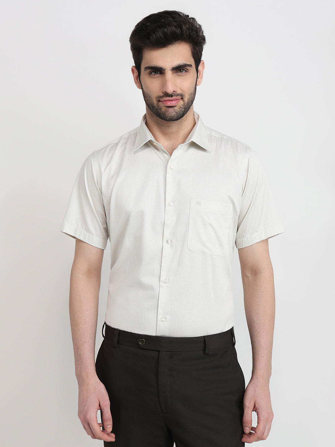 Raymond Men Brown Printed Regular Fit Cotton Half Sleeve Formal Shirt