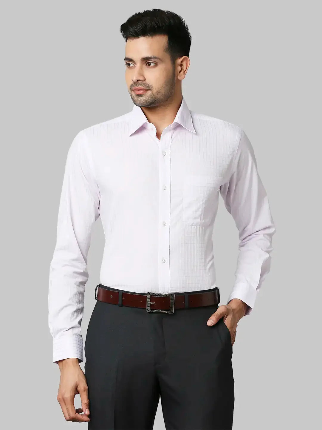 Raymond Men Violet Checks Slim Fit Cotton Shirts
