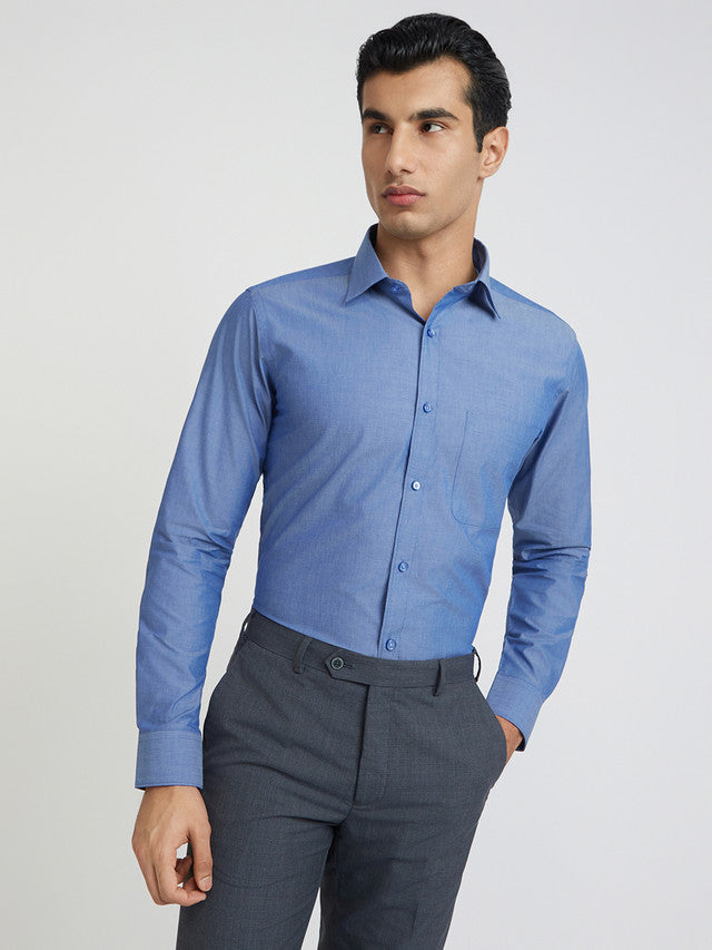 Raymond Blue Solid Slim Fit Cotton Formal Shirt