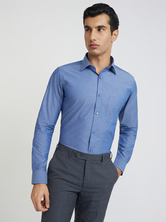 Raymond Blue Solid Slim Fit Cotton Formal Shirt
