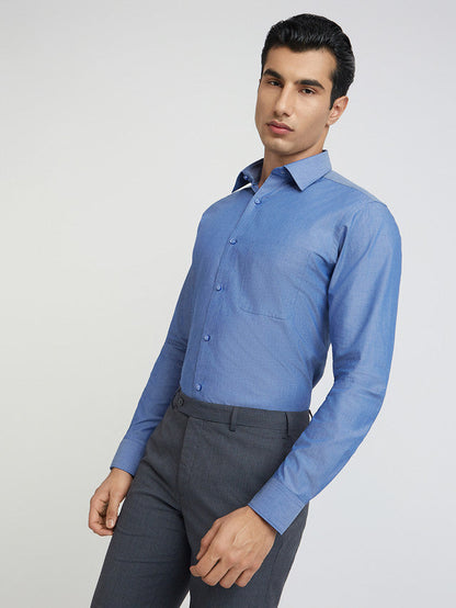 Raymond Blue Solid Slim Fit Cotton Formal Shirt