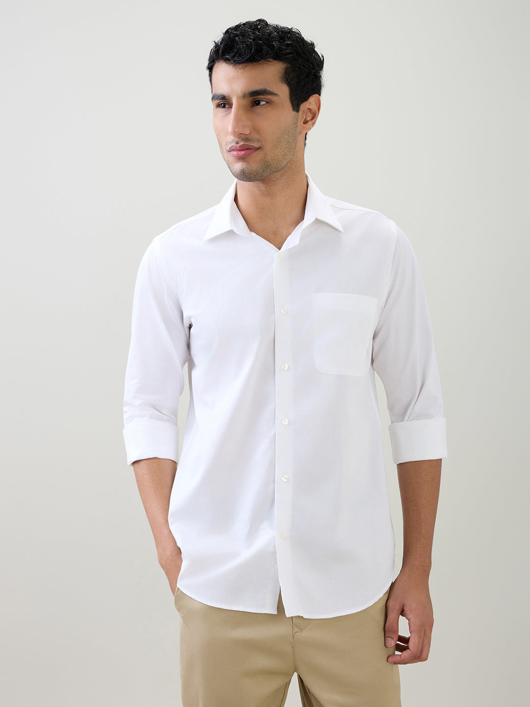 Raymond Men White Solid Regular Fit Cotton Full Sleeve Formal Shirt