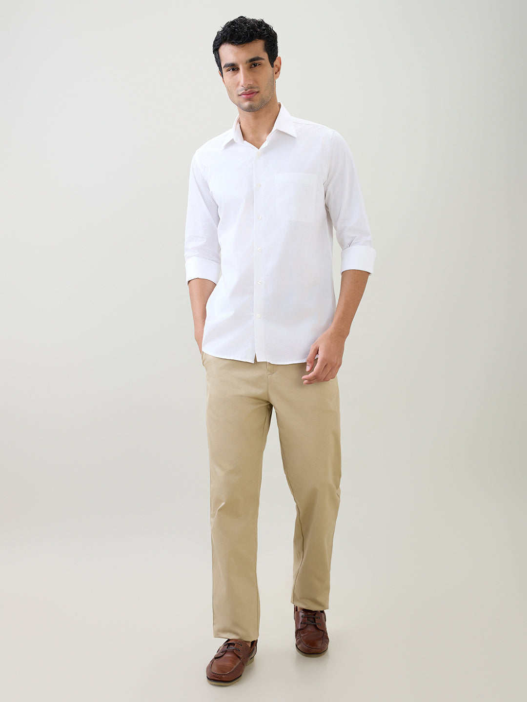 Raymond Men White Solid Regular Fit Cotton Full Sleeve Formal Shirt