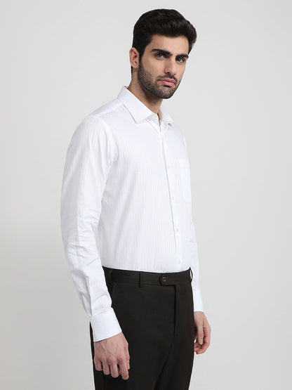Raymond Men White Stripe Regular Fit Cotton Full Sleeve Formal Shirt